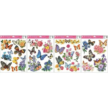 Okenní dekorace Anděl okenní fólie motýli a květy 30 x 42 cm