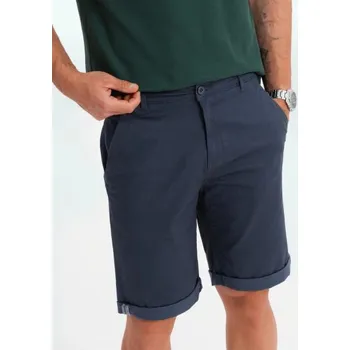 Ombre Clothing Pánské tmavě modré chinos šortky s lemem V10 SRCS-0197