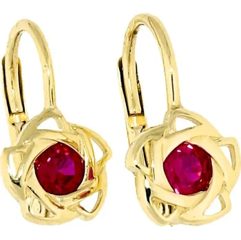 Náušnice Goldstore Zlaté náušnice kytičky červené Váha: 1.62 g