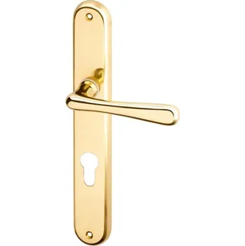 Dveřní kování AC-T SERVIS Dveřní klika ELEGANT leštěná mosaz - oválné štítové kování 72 mm Provedení štítu: PZ - fabkový klíč