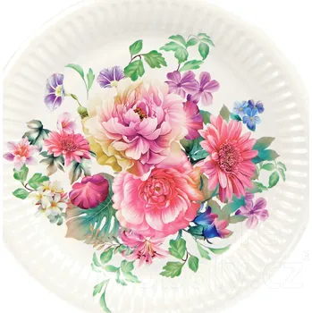 Papírový ubrousek Dezertní papírové talíře 18 cm s potiskem MAKI 0535 01 květy, 8ks