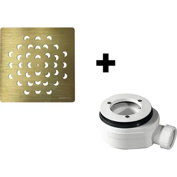 Sprchová vanička GELCO SET - Čtvercová krytka sifonu zlatá KSM104G + sifon PB90EXN minus