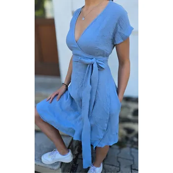 Dámské šaty Kulišárny Mušelínové zavinovací šaty s kapsami POWDER BLUE VELIKOST: 34