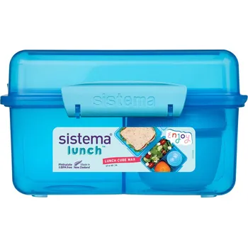Dóza na potraviny Sistema Box na oběd Lunch Cube Max se 4 oddíly a kelímkem na jogurt 2l Barva: modrá