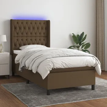 Postel vidaXL Box spring postel s matrací a LED 80 x 200 cm textil [3138515] Barva: tmavě hnědá