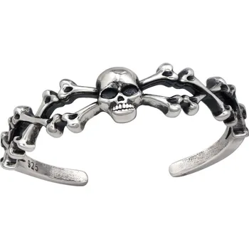 Prsten For Silver Stříbrný prsten na nohu Lebka a kosti – Stříbro 925