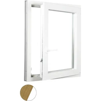 Okno ALUPLAST Plastové okno jednokřídlo dekor/bílé 50x60 Barva: Přírodní dub/bílá, Otvírání: Pravé, Zasklení: Trojsklo Ug= 0,7