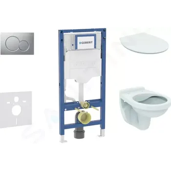 Splachovací tlačítko Geberit Duofix Set předstěnové instalace, klozetu Alpha a sedátka softclose, tlačítko Sigma01, matný chrom, SANI11CD2102