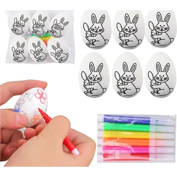 Velikonoční dekorace Velikonoční polystyrenová vajíčka na malování s fixy s králíkem, vzor A – 6 kusů