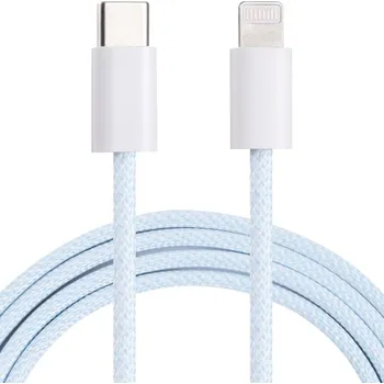 Opletený nabíjecí a datový kabel - USB-C na Lightning - 1 m - modrý