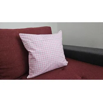Povlak na dekorativní polštářek Povlak na polštářek růžové kostky s krajkou, plátno