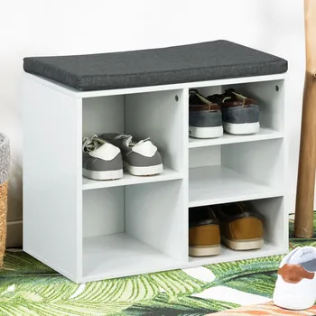 Botník Haushalt international Policový sedací botník s šedým podsedákem, bílý