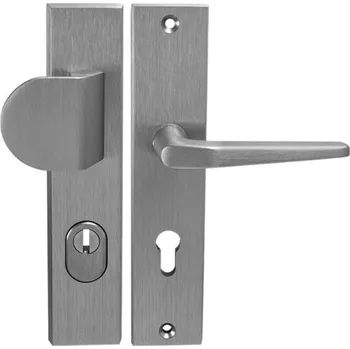 Dveřní kování In-Design Bezpečnostní klika Atlas 2 Plus hranatý štít rozteč 92 mm vzhled nerez Provedení štítu: Klika/klika