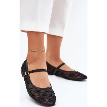 Dámské baleríny Boto Síťové Baletky S Výšivkou A Ozdobou Černé Tillilora Boto černá | bílá | hnědá 3335591