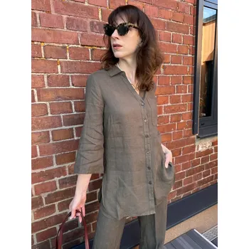 Dámská halenka Košile Kyra Mabel tmavě zelená lněná Velikost: 36