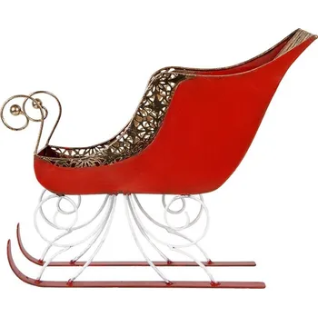 Vánoce Červeno-zlaté kovové sáně Christmas Sleigh - 37*16*31 cm