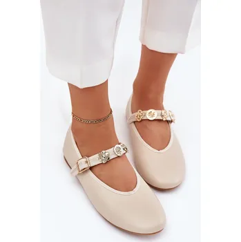 Dámské baleríny Boto Dámské Baletky S Páskem A Zlatými Přezkami Béžové Firicene Boto krémová 3335560