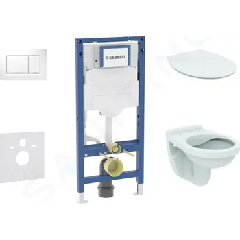Splachovací tlačítko Geberit Duofix Set předstěnové instalace, klozetu Alpha a sedátka softclose, tlačítko Sigma30, bílá/chrom, SANI11CD3104