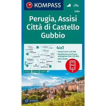 Kompass Perugia,Assisi,Citta di Castello Cubbio 1:50 t. laminovaná