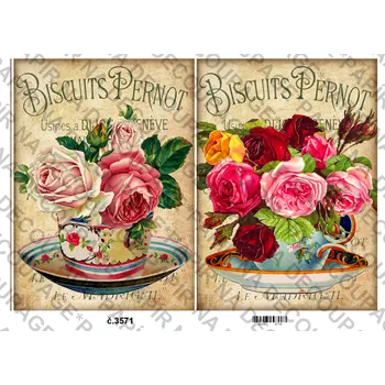 Výtvarný papír Rýžový a soft papír na decoupage - Květiny, nápis, vintage - KB03571 Materiál: Rýžový papír, Rozměr: A4