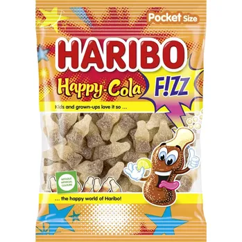 Čokoláda HARIBO HAPPY COLA F!ZZ - Želé cola lahvičky v cukru s kolovou příchutí 80 g