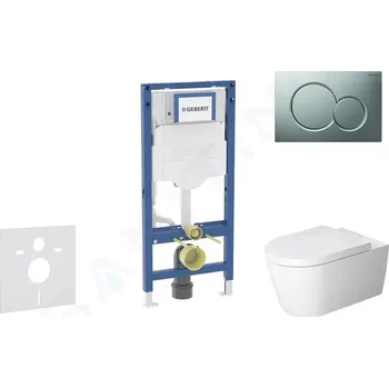 Splachovací tlačítko Geberit Duofix Set předstěnové instalace, klozetu ME by Starck a sedátka softclose, tlačítko Sigma01, matný chrom, SANI11CP2110