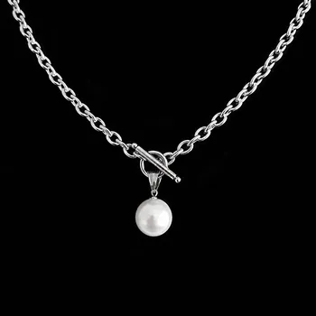 Náhrdelník Výrazný ocelový náhrdelník s americkým zapínáním, ozdobený velkou perlou, č. 1669 - 40 cm