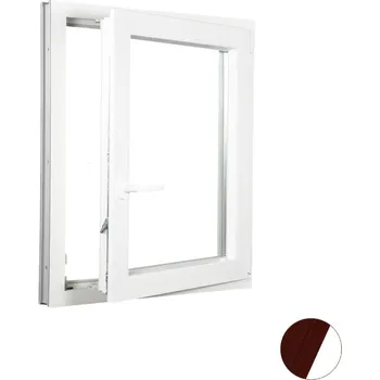 Okno ALUPLAST Plastové okno jednokřídlo dekor/bílé 90x120 Barva: Mahagon/bílá, Otvírání: Pravé, Zasklení: Dvojsklo Ug= 1,1