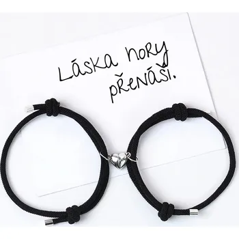 Náramek KNITO Love - Náramek pro páry s magnetickým srdcem – 2× černý, symbol lásky a propojení