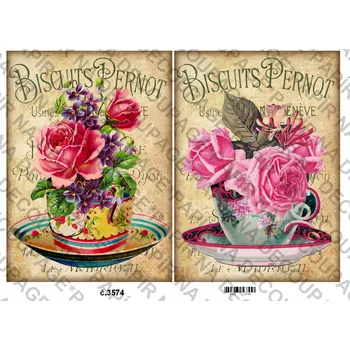 Umělecký papír Rýžový a soft papír na decoupage - Květiny, nápis, vintage - KB03574 Materiál: Soft, Rozměr: A4