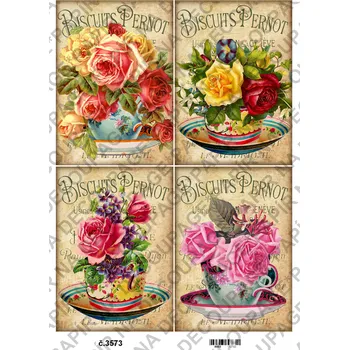 Umělecký papír Rýžový a soft papír na decoupage - Květiny, nápis, vintage - KB03573 Materiál: Soft, Rozměr: A4