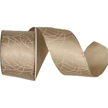 Stuha Stuha taftová SISI CHAMPAGNER BEIGE béžová 40mm x 2m (14,-Kč/m) (Stuha taftová, jednostranný bílý potisk, s drátkem v lemu)