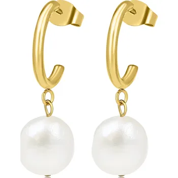 Náušnice Pozlacené ocelové náušnice s perlou říční - Meucci DE546