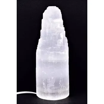 Stojací lampa Selenitová lampa 25 cm – očistná energie a jemné světlo z přírody