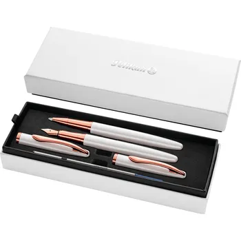 Pero plnicí a roller Pelikan Jazz Noble M, bílé, v dárkovém balení