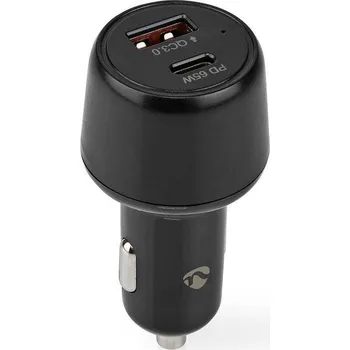 Datový kabel NEDIS nabíječka do auta/ 65 W/ 12 - 24 V DC/ 3.25 A/ USB-A/ USB-C/ automatická volba napětí/ černá
