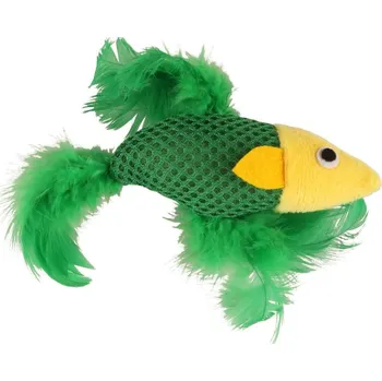 Hračka pro kočku Hračka HUHUBAMBOO ryba s peřím zelená