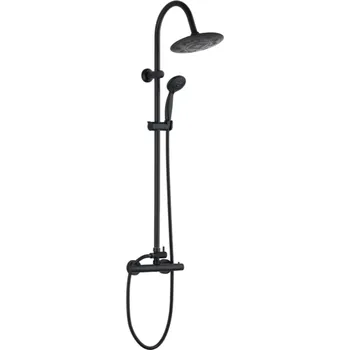 Vodovodní baterie Invena Grace, termostatická baterie se sprchovým sloupem a dešťovou hlavovou sprchou, černá matná, INV-AU-15-D04-C