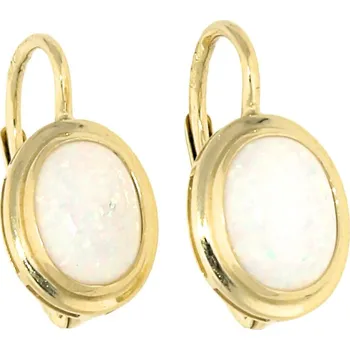 Náušnice Goldstore Zlaté náušnice s oválným bílým opálem Váha: 1.98 g