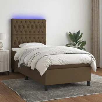 Postel vidaXL Box spring postel s matrací a LED 80 x 200 cm textil [3135075] Barva: tmavě hnědá