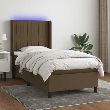 Postel vidaXL Box spring postel s matrací a LED 80 x 200 cm textil [3138431] Barva: tmavě hnědá