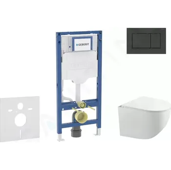 Splachovací tlačítko Geberit Duofix Set předstěnové instalace, klozetu Gaia a sedátka softclose, tlačítko Sigma30, matná černá/černá, SANI11CA5105B