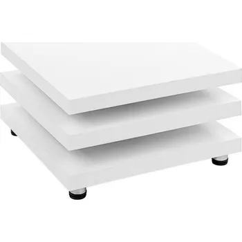 Konferenční stolek Moderní konferenční stolek s otočnými deskami poličkami, bílý, 73x73 cm