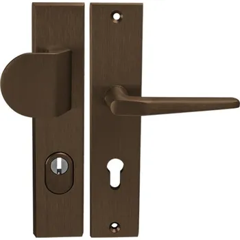 Dveřní kování In-Design Bezpečnostní klika Atlas 2 Plus hranatý štít rozteč 92 mm bronz Provedení štítu: Klika/klika