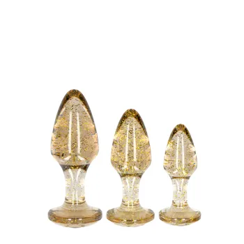 Anální kolík Ouch! Acrylic Goldchip Butt Plug Set Gold - sada análních kolíků Žlutý