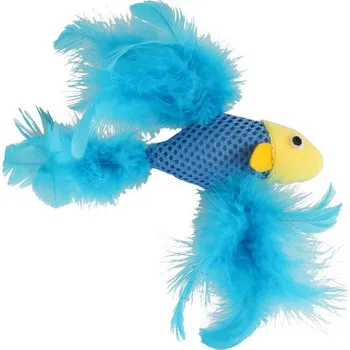 Hračka pro kočku Hračka HUHUBAMBOO ryba s peřím modrá