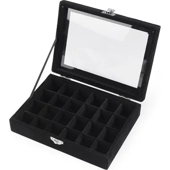 Šperkovnice Šperkovnice se skleněným průhledem sametová 15x20x5 cm Varianta: 2 černá, Balení: 1 ks