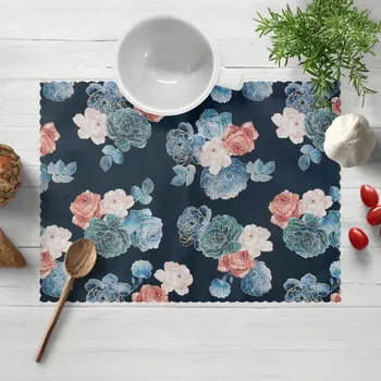 prostírání Teflonové prostírání na stůl TF-060 Modré a červené růže na tmavě modrém 30x40 cm