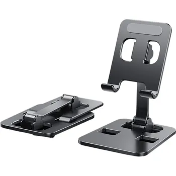 Stolní držák na telefon nebo tablet Skládací hliníkový stojánek 9,2 x 7,9 cm Nastavitelná výška Kompaktní podstavec Stabilní konstrukce černá