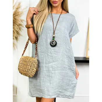 Dámské šaty Fashionweek Dámské bavlněné a lněné šaty s přívěskem IT-LOBOS Barva: šedý, Velikost: Universal